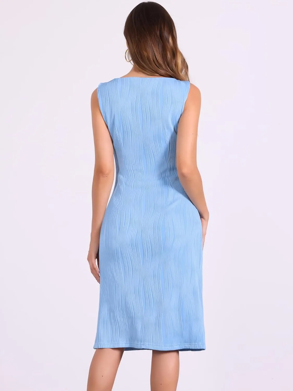 Allegra K Sleeveless Sheath Dress for Women's Boat Neck Textured Elegant Office Dress