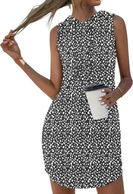 AUSELILY Womens Summer Dresses 2025 Casual Sleeveless Sweatshirt Dress Drawstring Hoodie Mini Dress with Pockets