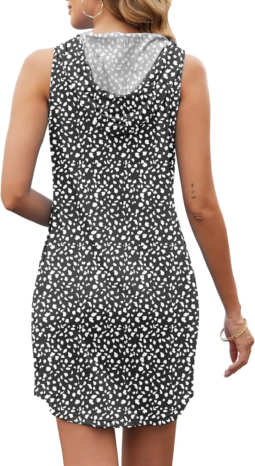 AUSELILY Womens Summer Dresses 2025 Casual Sleeveless Sweatshirt Dress Drawstring Hoodie Mini Dress with Pockets