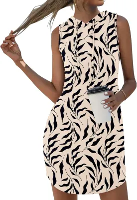 AUSELILY Womens Summer Dresses 2025 Casual Sleeveless Sweatshirt Dress Drawstring Hoodie Mini Dress with Pockets