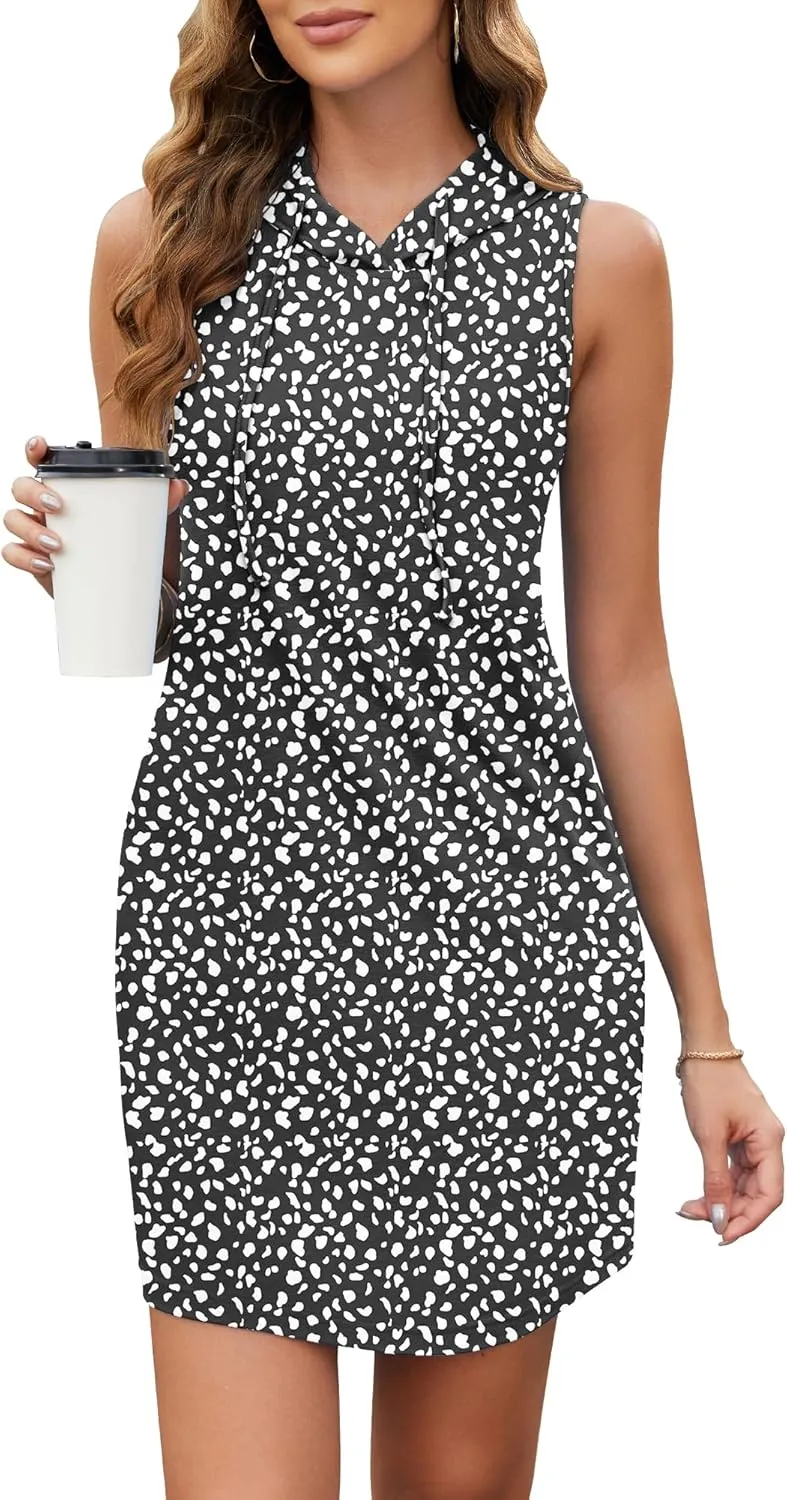 AUSELILY Womens Summer Dresses 2025 Casual Sleeveless Sweatshirt Dress Drawstring Hoodie Mini Dress with Pockets
