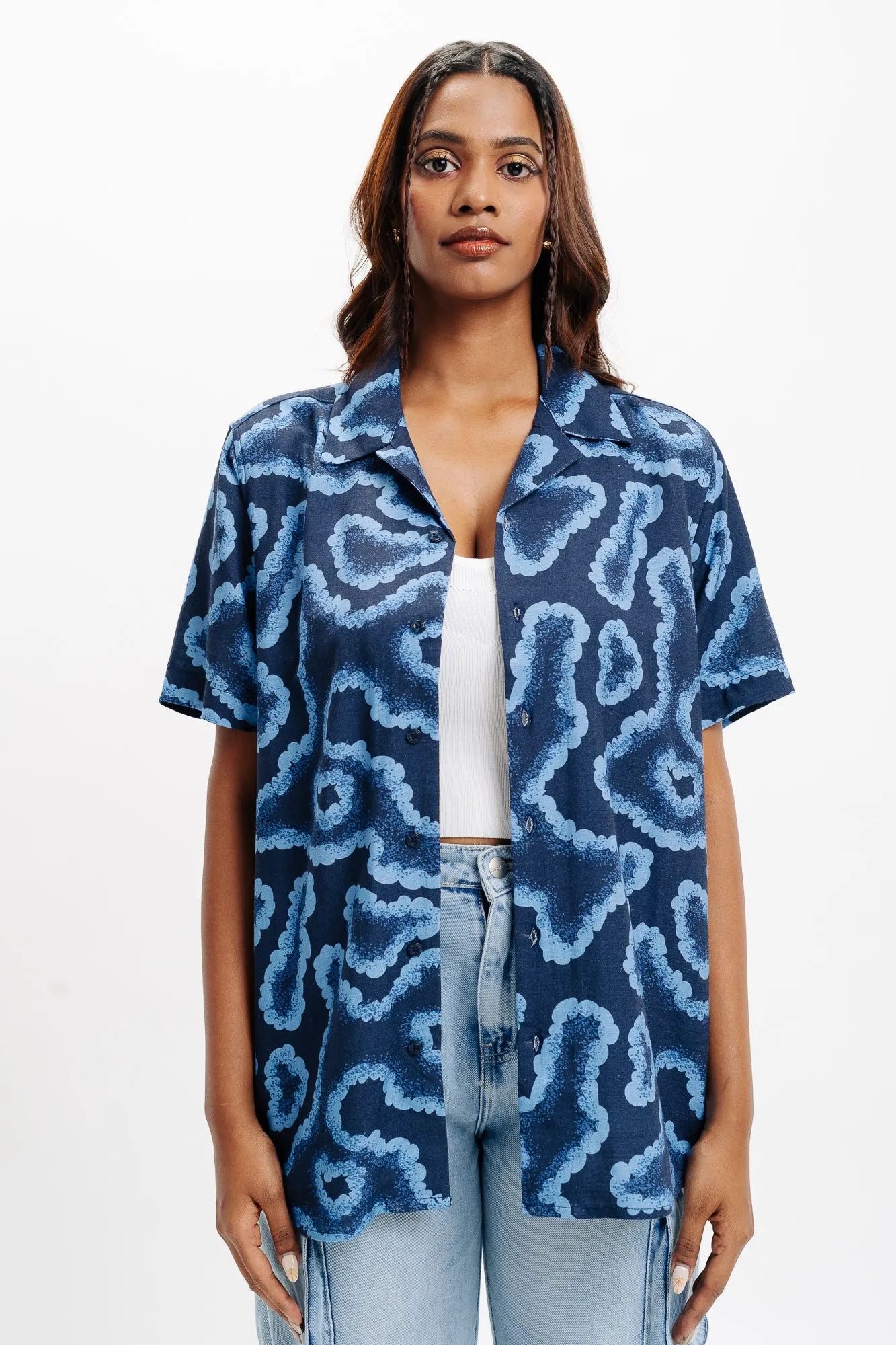 Black Abstract Print Linen Shirt