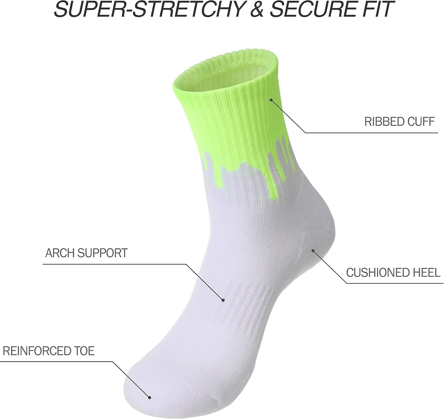 Cotton Striped Athletic Quarter Socks with Cushioning & Arch Support for Running & Workouts