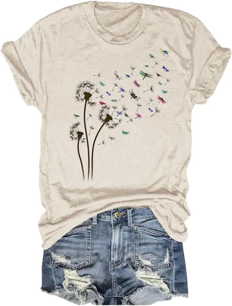 Dandelion Shirts for Women Teen Girls Cute Sunflower Wildflower Flower Lovers Graphic Tees Tops