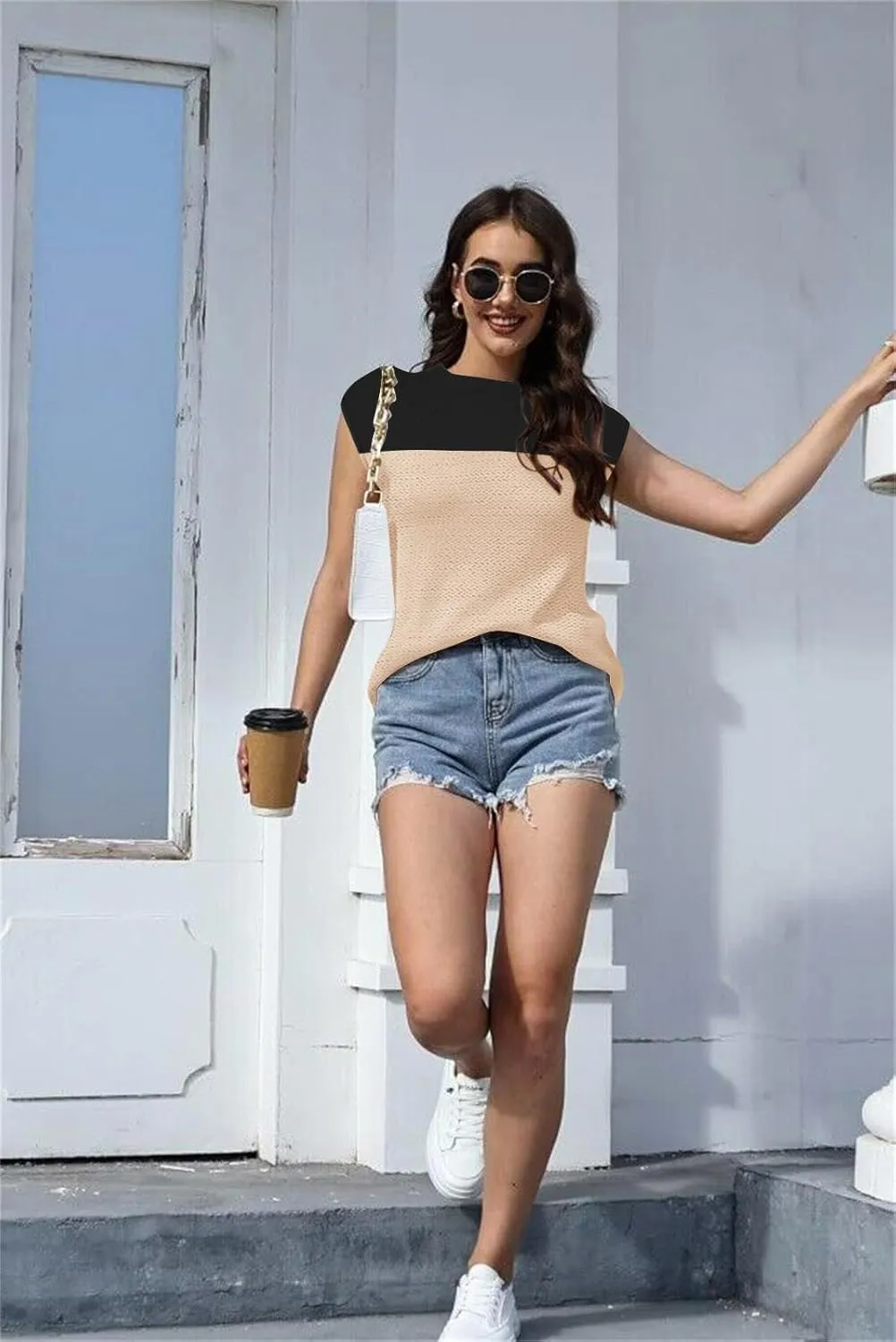 Disamer Cap Sleeve Knit Sweater Tops Sleeveless Vest 2025 Spring Clothes Oversized Summer Tank Trendy Short Sleeve T Shirts