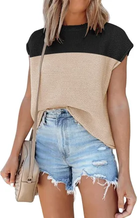 Disamer Cap Sleeve Knit Sweater Tops Sleeveless Vest 2025 Spring Clothes Oversized Summer Tank Trendy Short Sleeve T Shirts