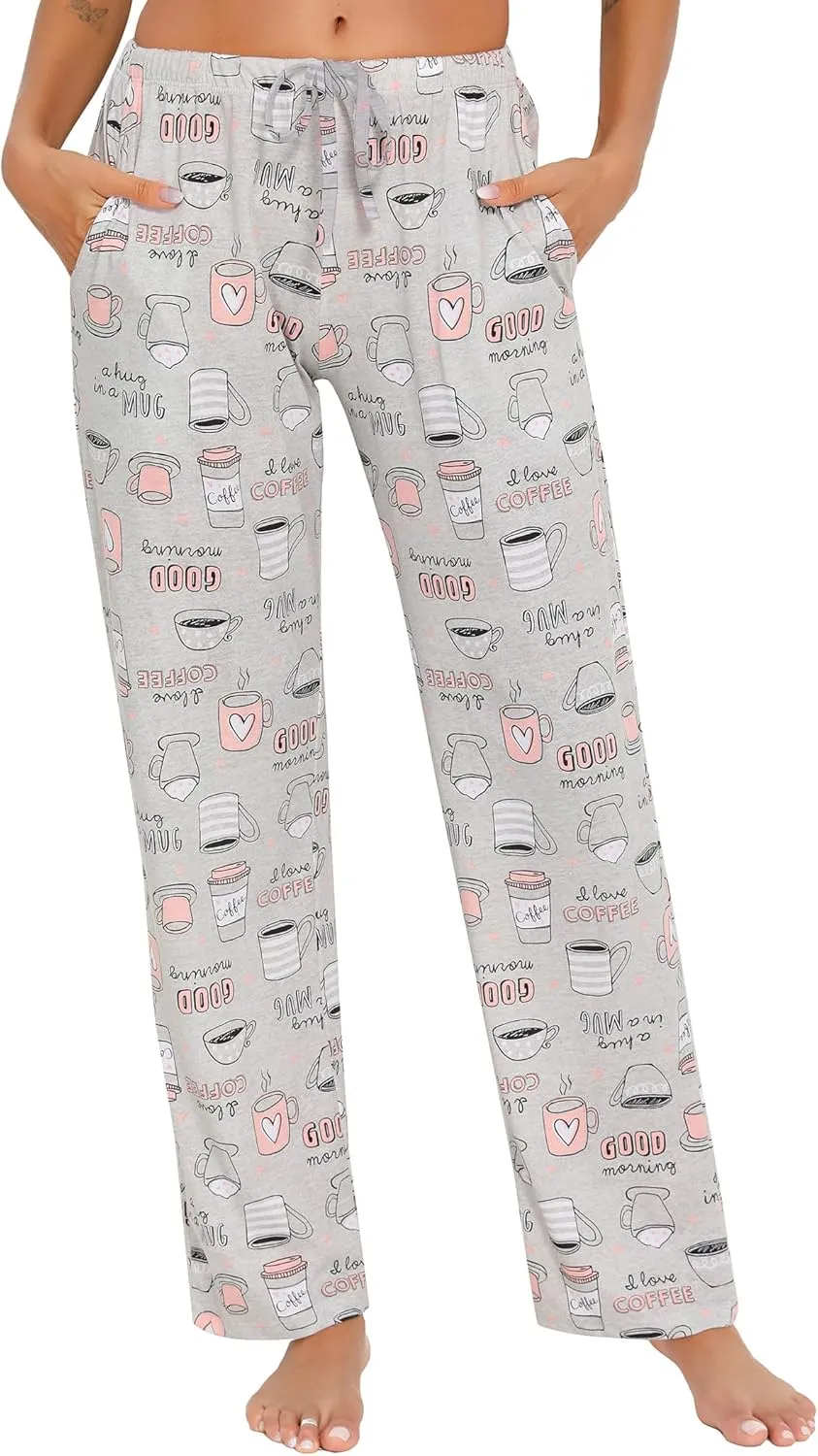 ENJOYNIGHT Women Cotton Lounge Pants Comfy Pajama Bottoms With Pockets&Drawstring