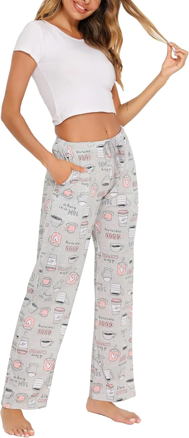 ENJOYNIGHT Women Cotton Lounge Pants Comfy Pajama Bottoms With Pockets&Drawstring