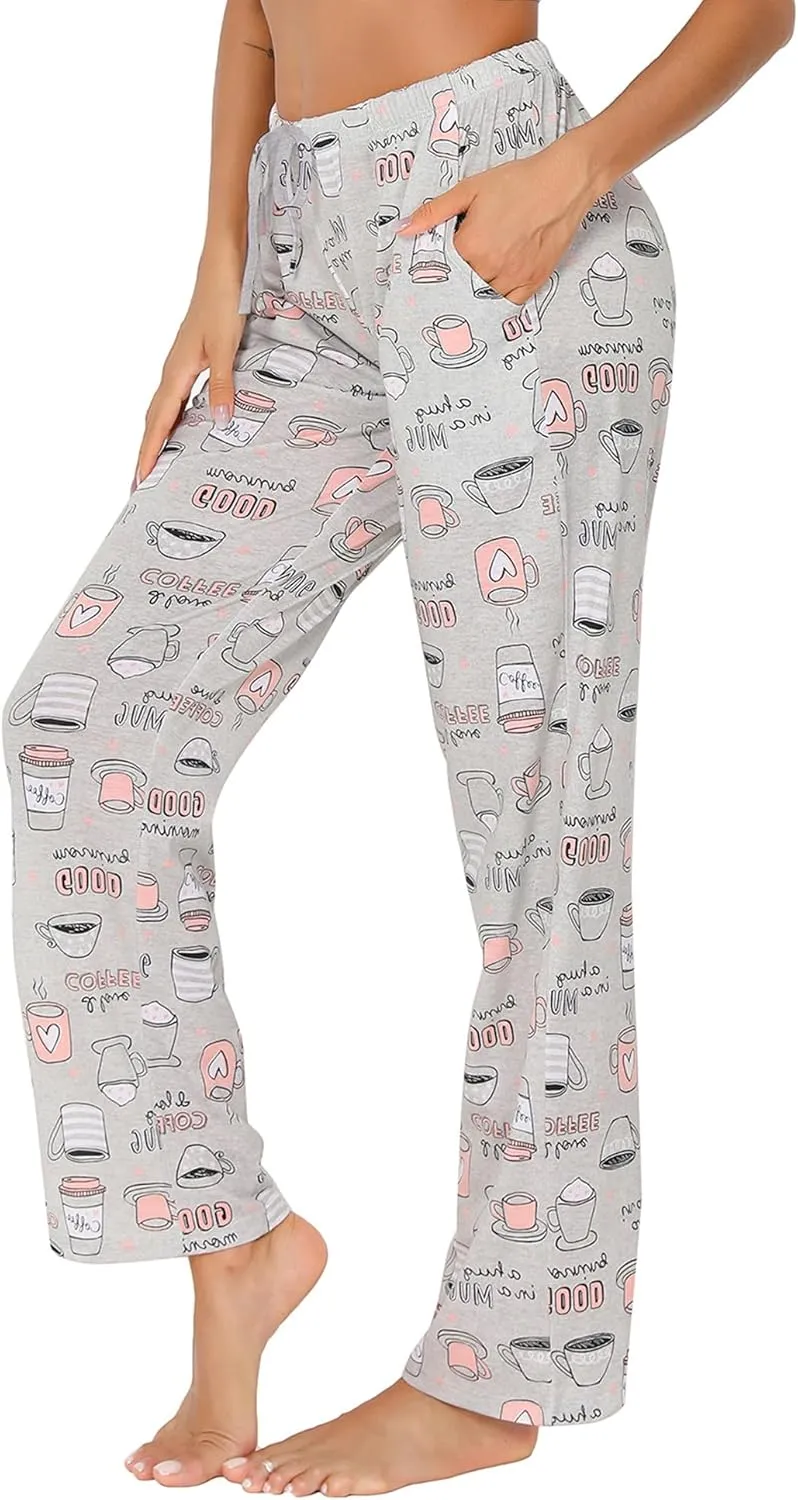 ENJOYNIGHT Women Cotton Lounge Pants Comfy Pajama Bottoms With Pockets&Drawstring