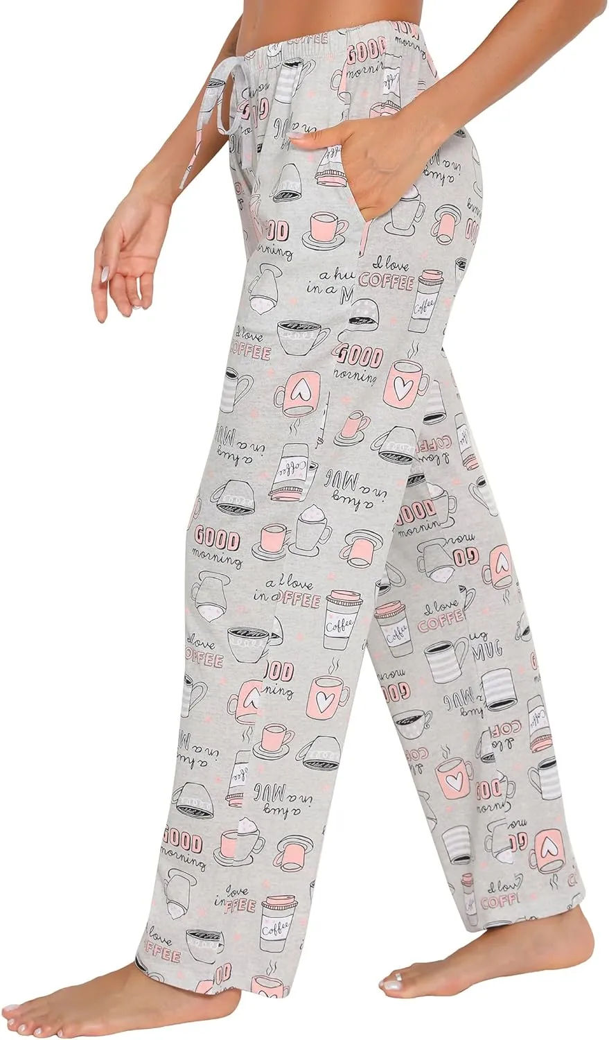 ENJOYNIGHT Women Cotton Lounge Pants Comfy Pajama Bottoms With Pockets&Drawstring