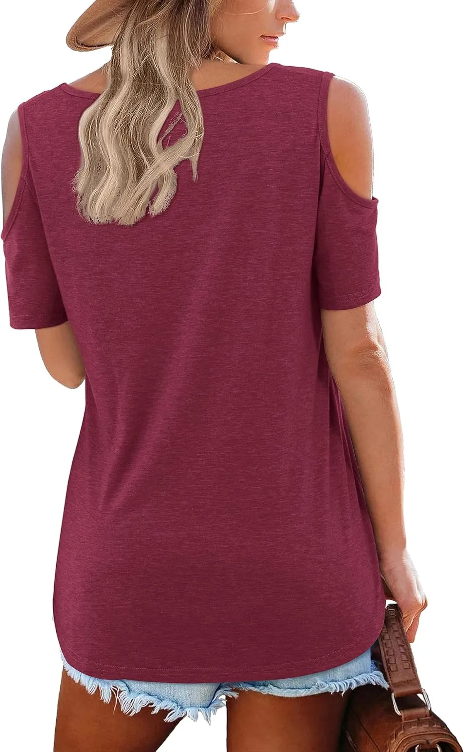 Florboom Womens Cold Shoulder Tops Summer Short/Long Sleeve V Neck T Shirts Basic Blouse