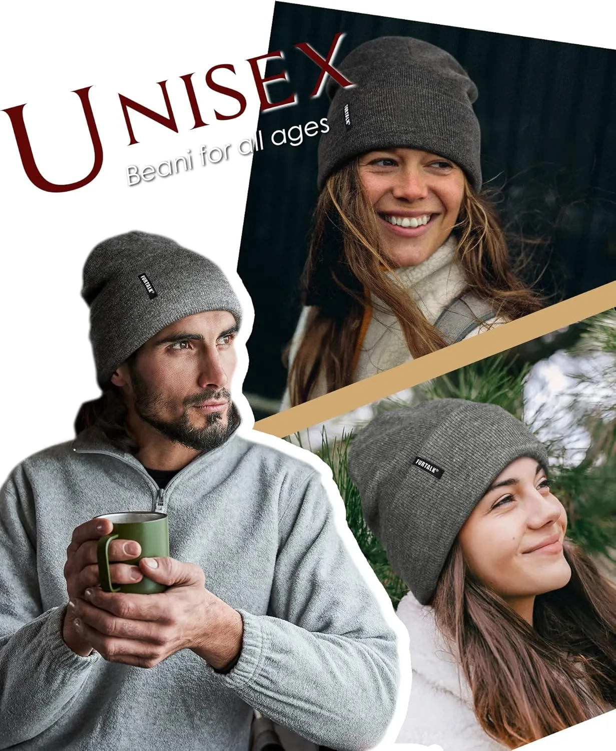 FURTALK Beanie Hat for Men Women Winter Hats for Women Men Soft Warm Unisex Cuffed Beanie Knitted Skull Cap