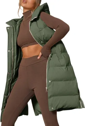 Inorin Womens Down Vest with Stand Collar Thick Hooded Sleeveless Long Coats Jacket