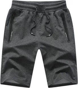 JustSun Mens Shorts Casual Sports with Elastic Waist Zipper Pockets