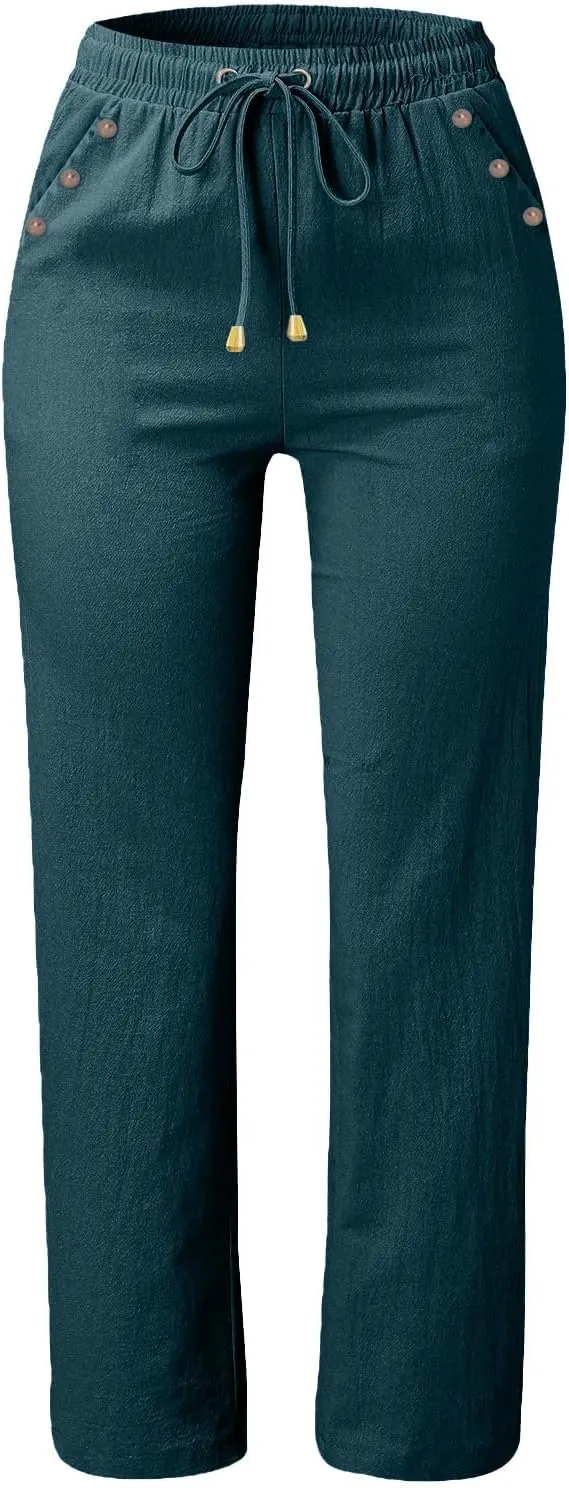 Linen Pants for Women 2025 Summer Plus Size High Waisted Lightweight Pants Straight Leg Dressy Casual Comfy Trousers