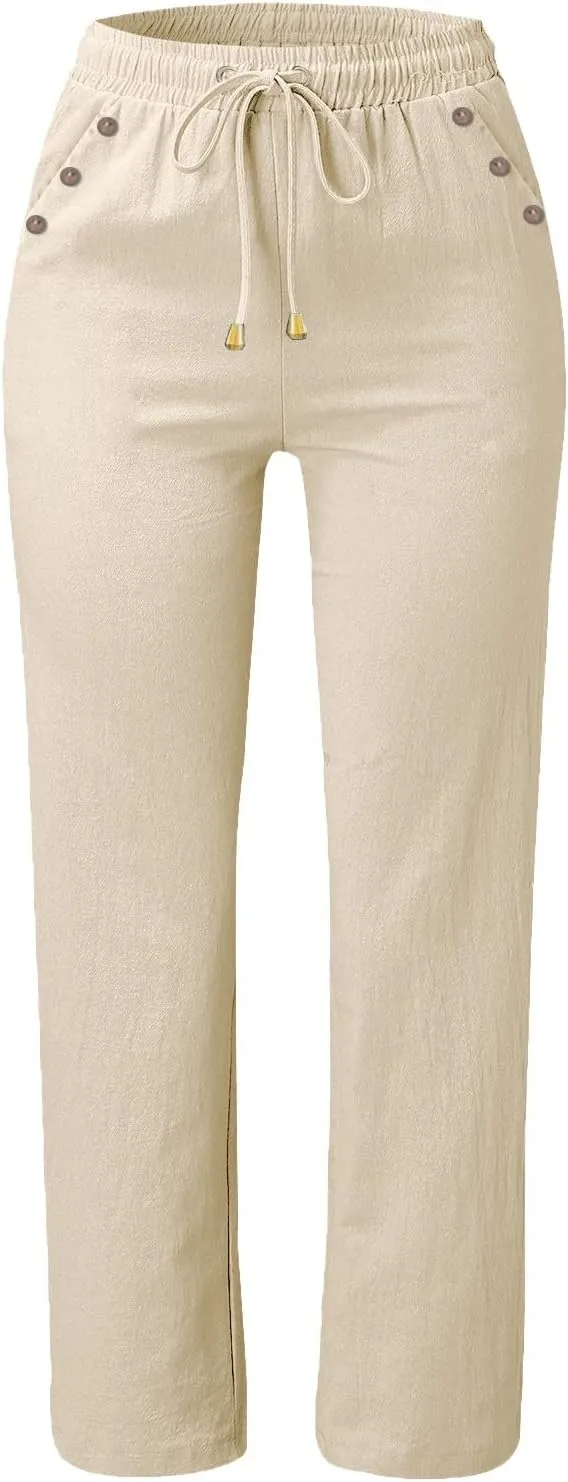 Linen Pants for Women 2025 Summer Plus Size High Waisted Lightweight Pants Straight Leg Dressy Casual Comfy Trousers