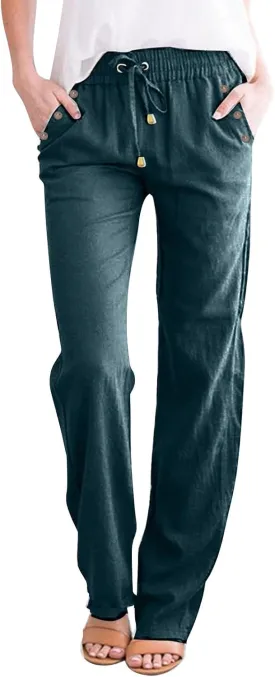 Linen Pants for Women 2025 Summer Plus Size High Waisted Lightweight Pants Straight Leg Dressy Casual Comfy Trousers