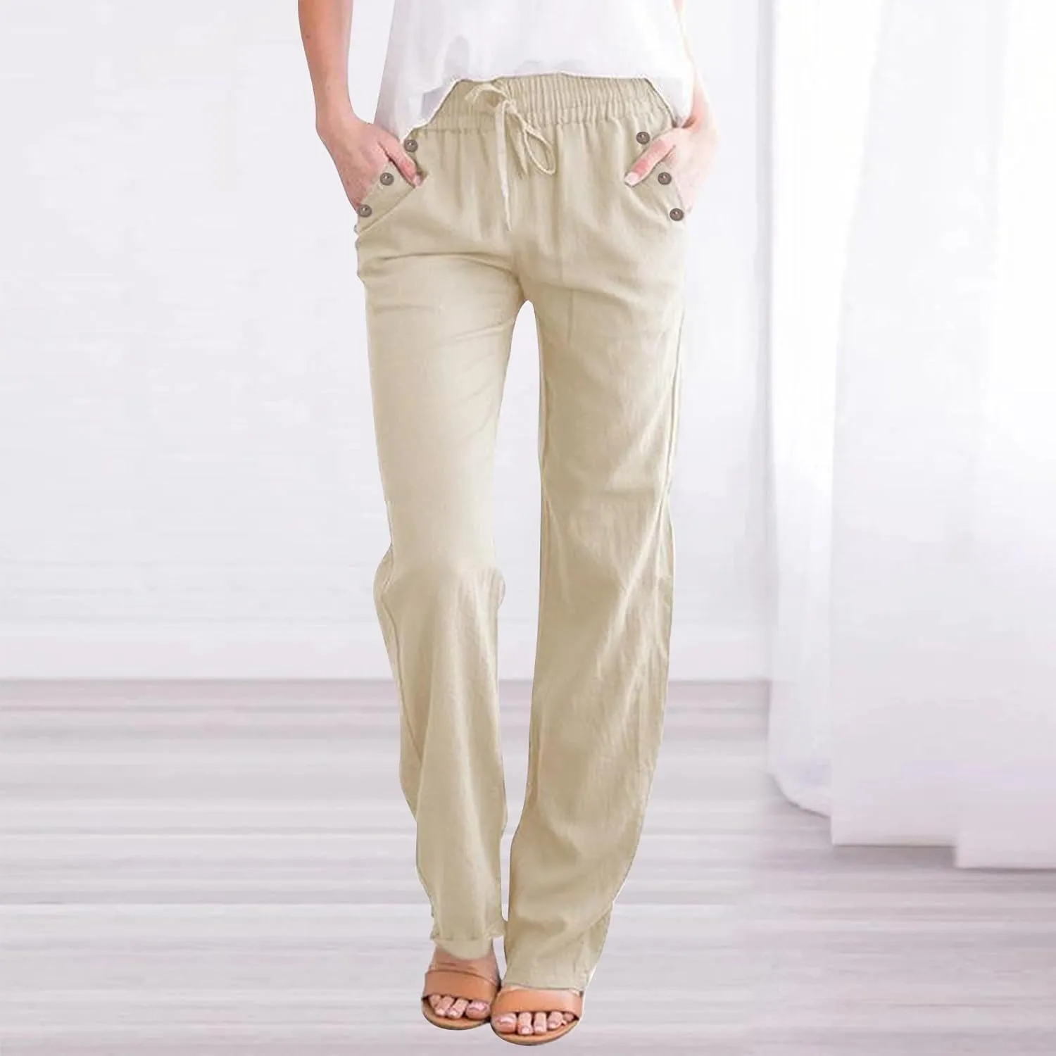 Linen Pants for Women 2025 Summer Plus Size High Waisted Lightweight Pants Straight Leg Dressy Casual Comfy Trousers