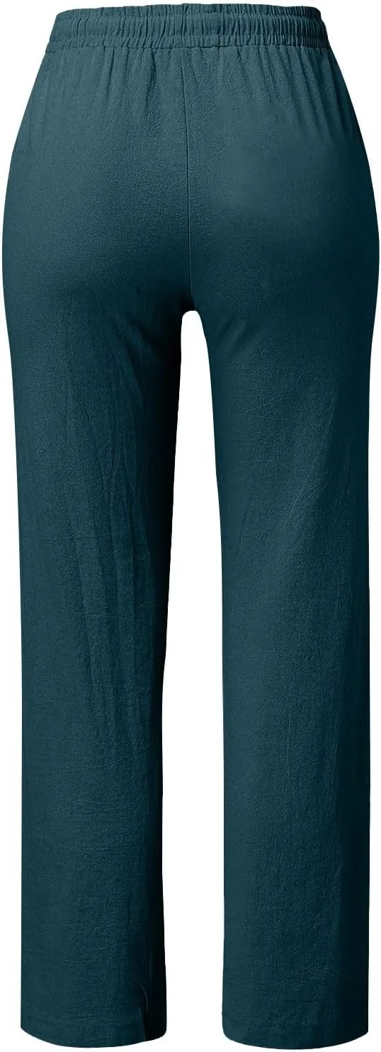 Linen Pants for Women 2025 Summer Plus Size High Waisted Lightweight Pants Straight Leg Dressy Casual Comfy Trousers