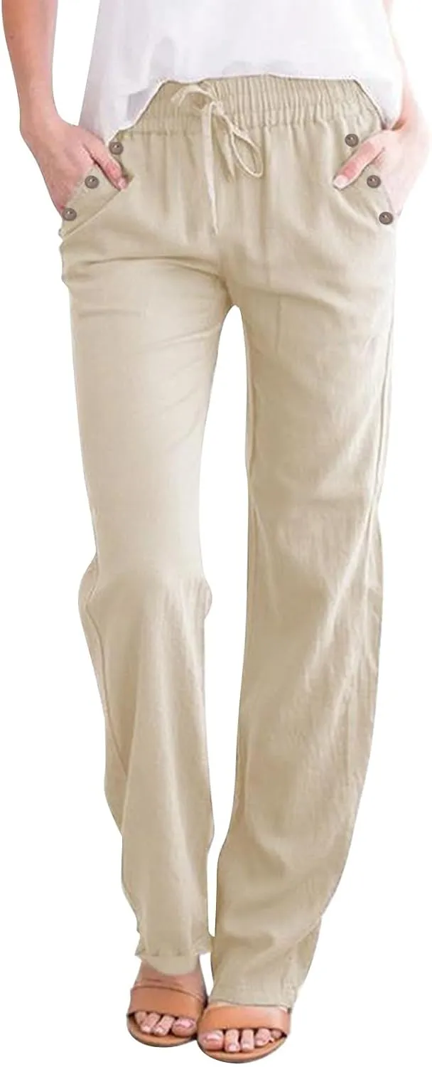 Linen Pants for Women 2025 Summer Plus Size High Waisted Lightweight Pants Straight Leg Dressy Casual Comfy Trousers