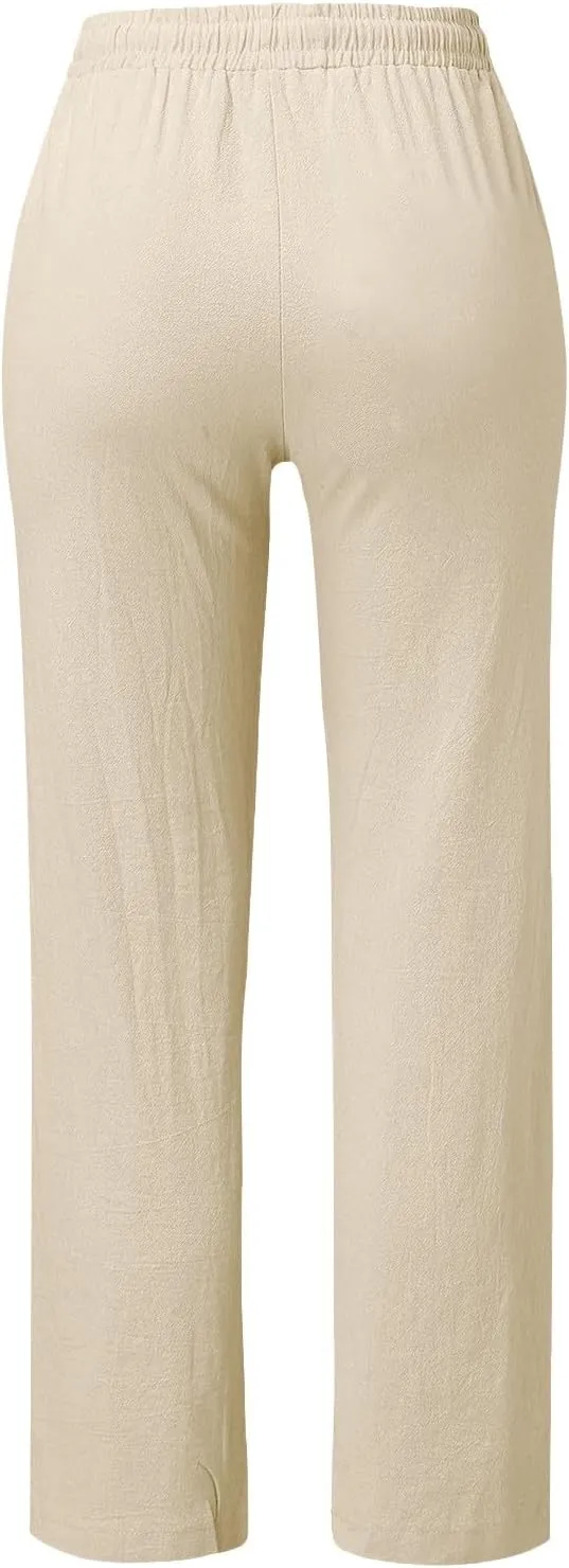 Linen Pants for Women 2025 Summer Plus Size High Waisted Lightweight Pants Straight Leg Dressy Casual Comfy Trousers