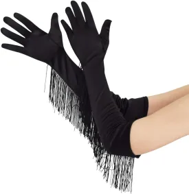 Long Satin Gloves with Tassel - 19.3" Elbow Stretchy 1920s Bridal Gloves for Costume Party Halloween
