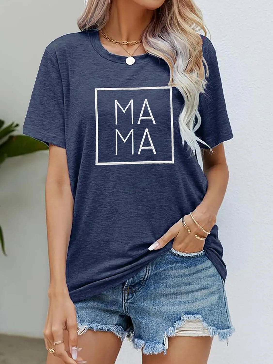 Mama Letters Print T-Shirt Women Short Sleeve Casual Graphic Tees Tops Mother's Day Shirts Gift