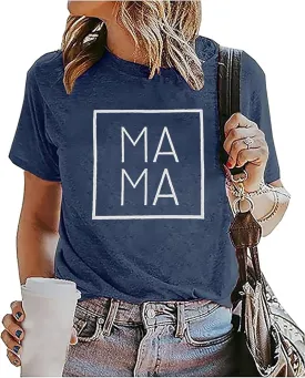 Mama Letters Print T-Shirt Women Short Sleeve Casual Graphic Tees Tops Mother's Day Shirts Gift