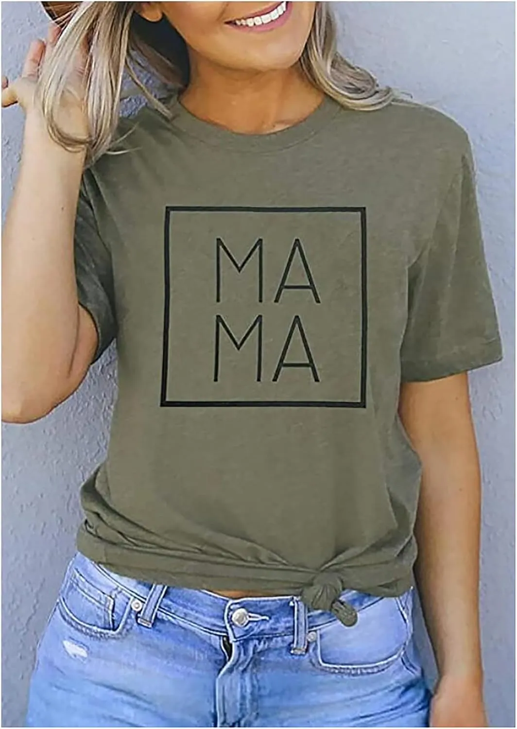 Mama Letters Print T-Shirt Women Short Sleeve Casual Graphic Tees Tops Mother's Day Shirts Gift