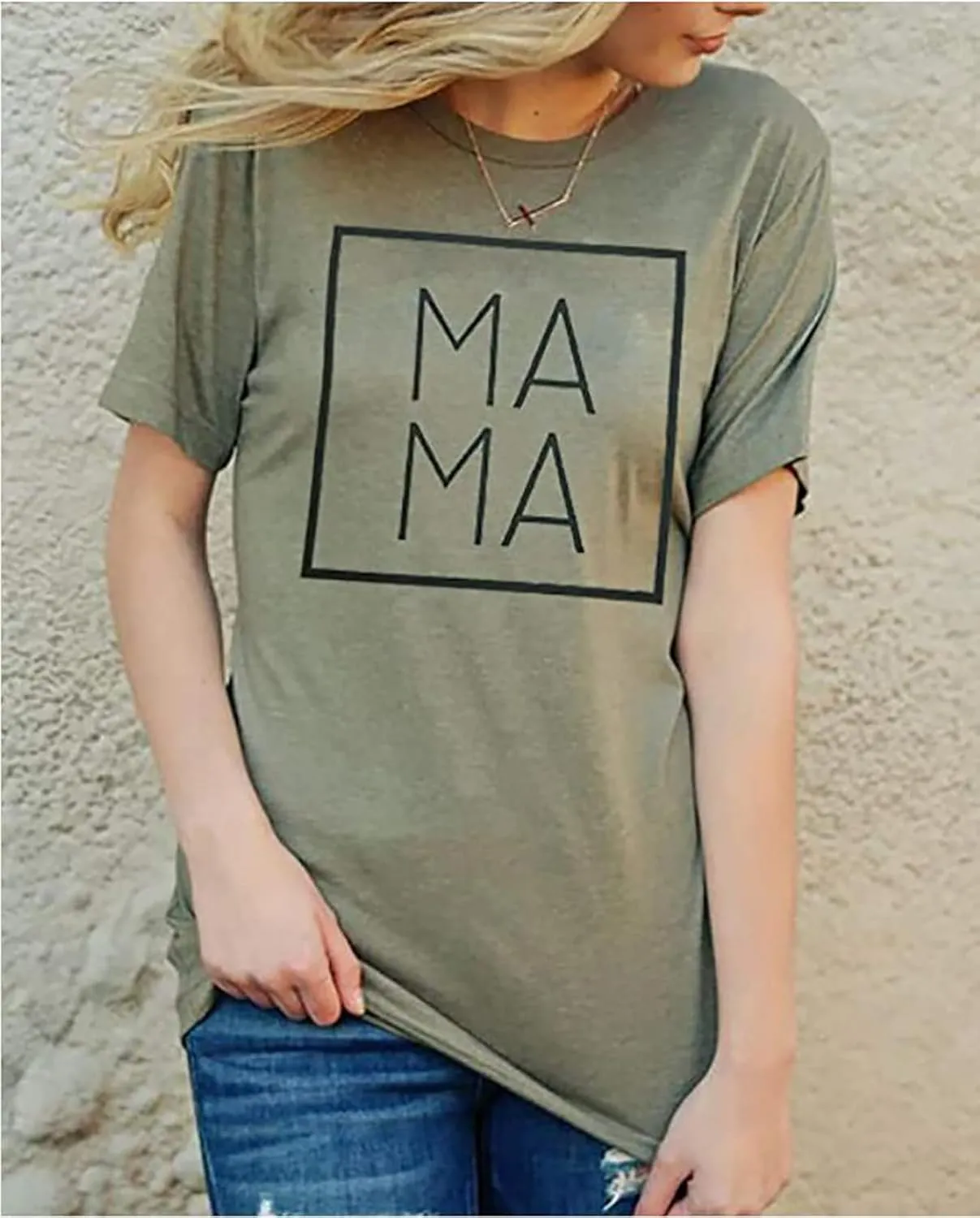 Mama Letters Print T-Shirt Women Short Sleeve Casual Graphic Tees Tops Mother's Day Shirts Gift
