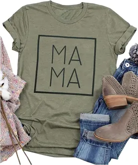 Mama Letters Print T-Shirt Women Short Sleeve Casual Graphic Tees Tops Mother's Day Shirts Gift