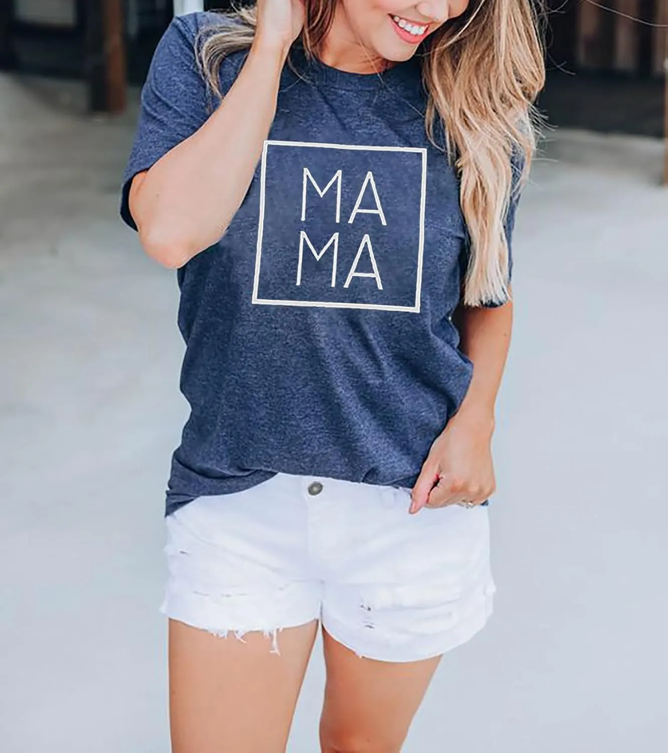 Mama Letters Print T-Shirt Women Short Sleeve Casual Graphic Tees Tops Mother's Day Shirts Gift