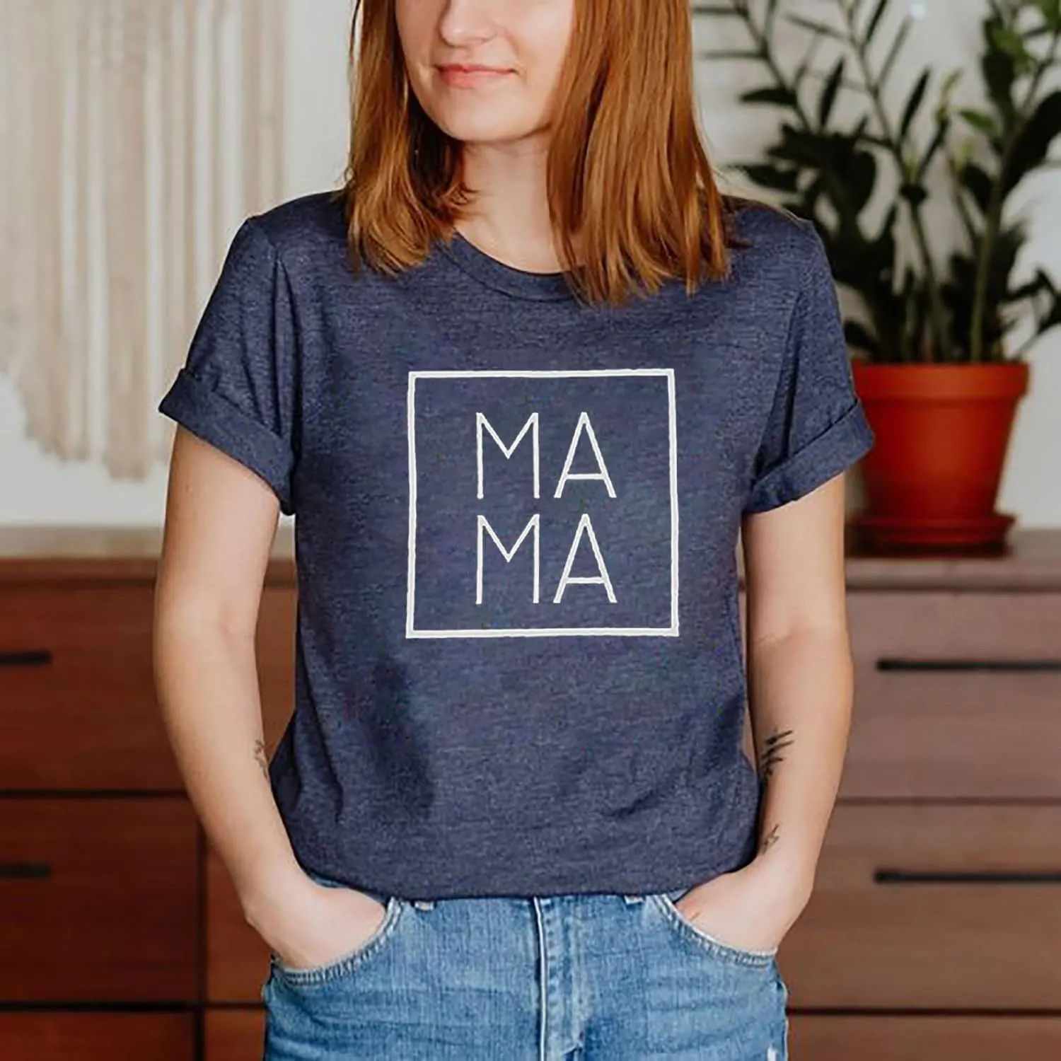 Mama Letters Print T-Shirt Women Short Sleeve Casual Graphic Tees Tops Mother's Day Shirts Gift