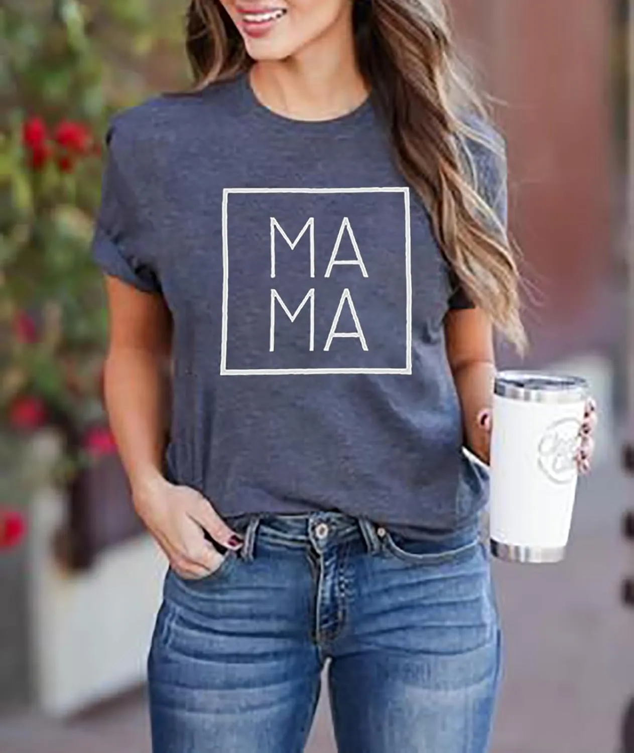 Mama Letters Print T-Shirt Women Short Sleeve Casual Graphic Tees Tops Mother's Day Shirts Gift