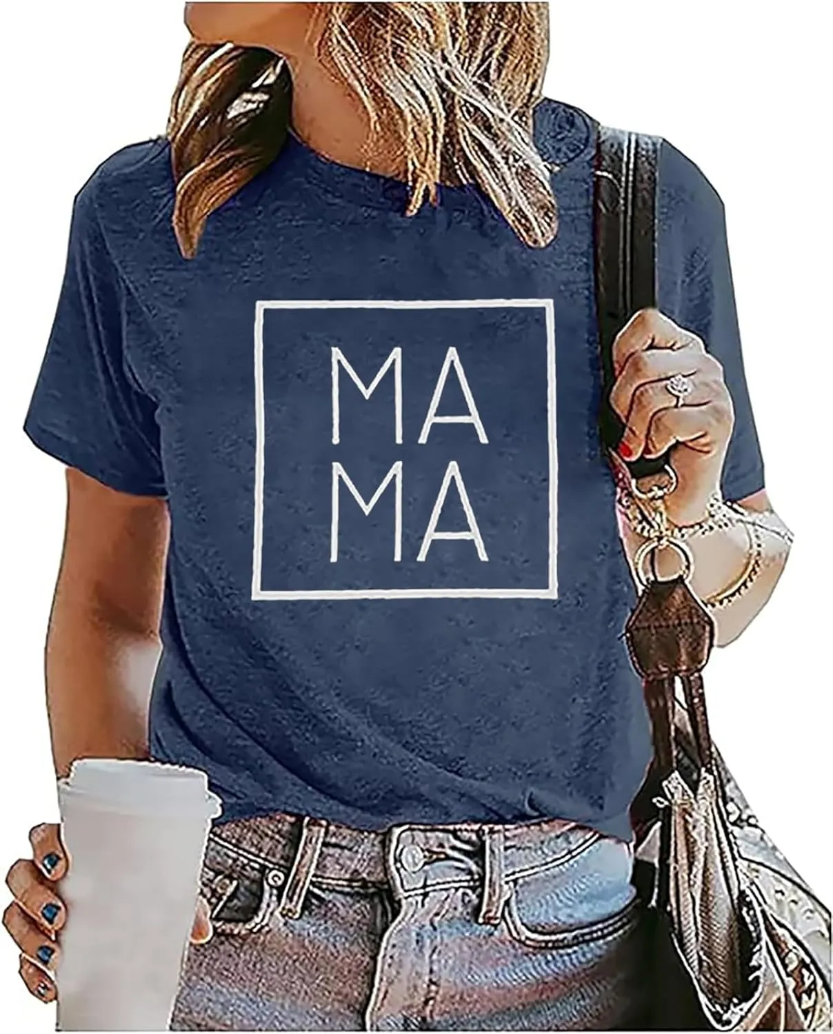 Mama Letters Print T-Shirt Women Short Sleeve Casual Graphic Tees Tops Mother's Day Shirts Gift