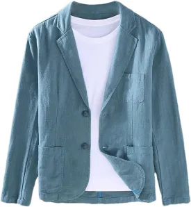 Men's Spring Summer Jacket  Casual Cotton Linen Blazer Loose Fit Lightweight Suit For Men