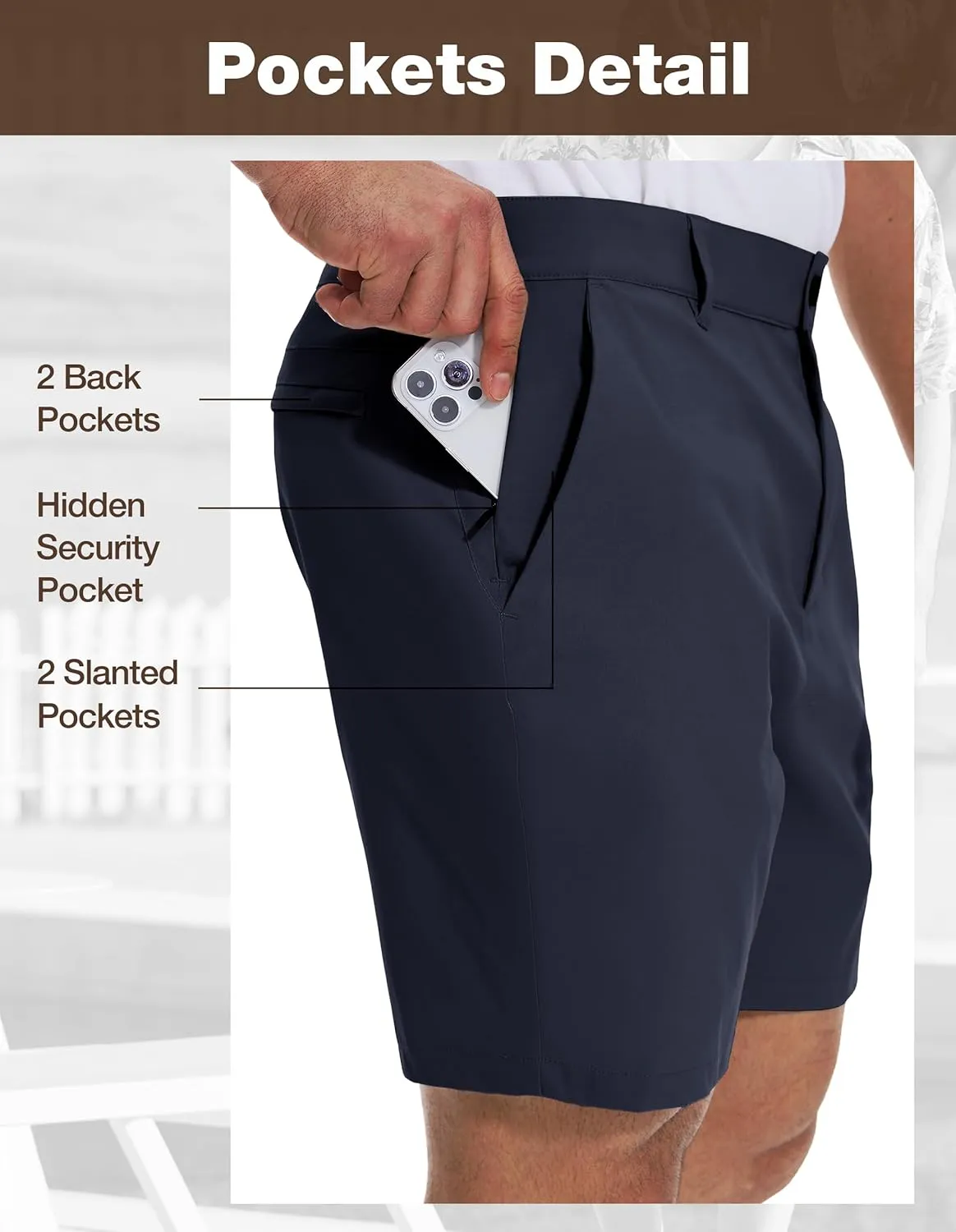 PULI Men's Big & Tall Golf Shorts Stretch 10 Inch Inseam Waterproof Lightweight Qiuck Dry Hiking Shorts