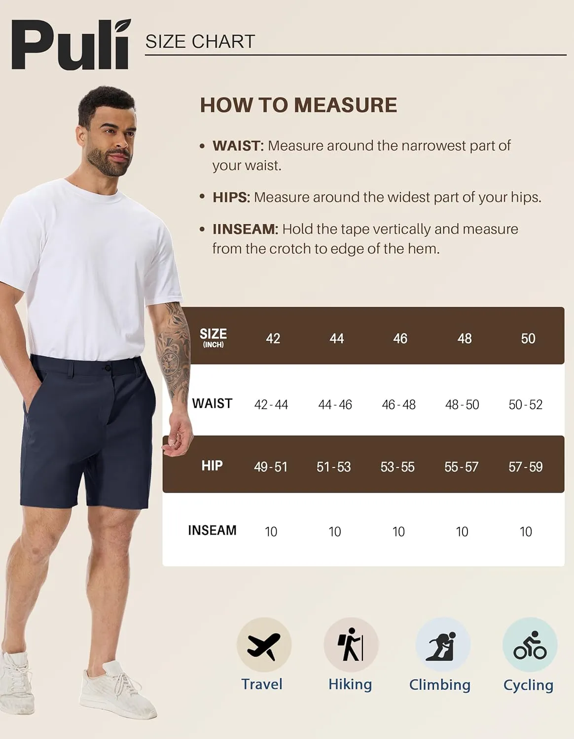PULI Men's Big & Tall Golf Shorts Stretch 10 Inch Inseam Waterproof Lightweight Qiuck Dry Hiking Shorts