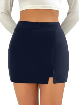 SOFIA'S CHOICE Women's Split Hem Bodycon Mini Skirt High Waist Skort Skirts with Shorts
