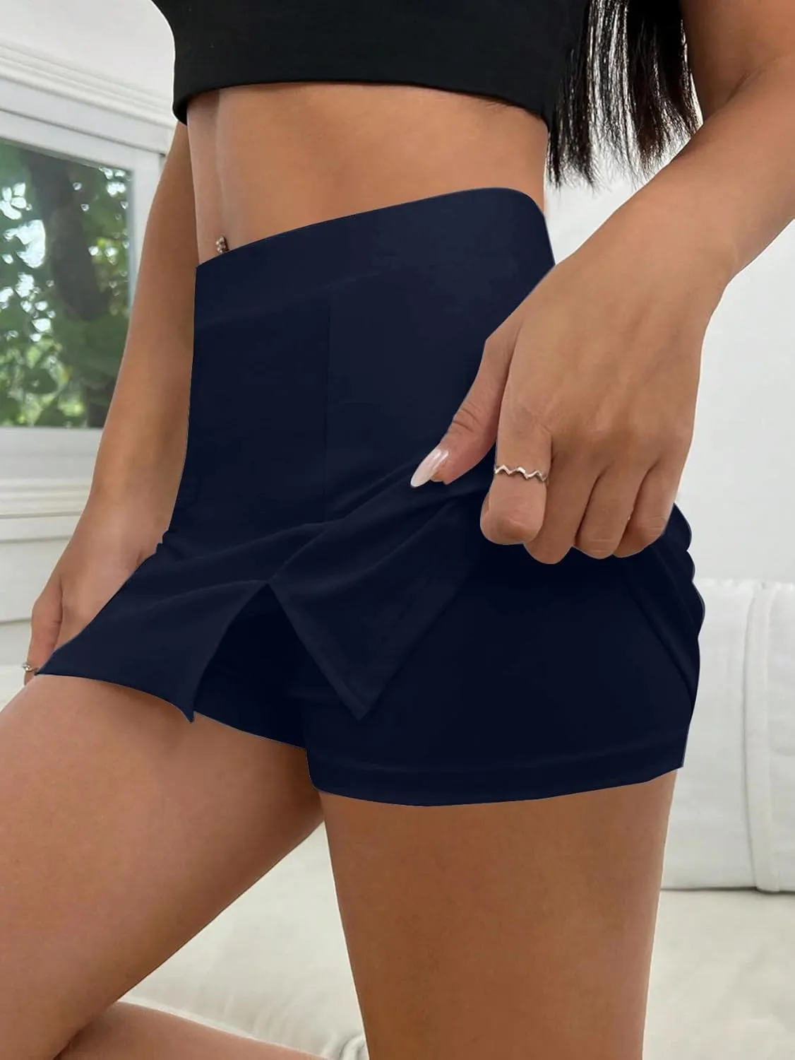 SOFIA'S CHOICE Women's Split Hem Bodycon Mini Skirt High Waist Skort Skirts with Shorts