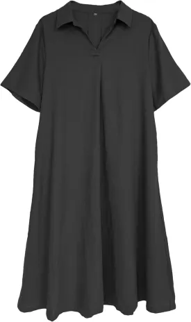 Tebreux Women's Cotton Linen Dress Plus Size V Neck Short Sleeve Casual Shirt Dresses with Pockets