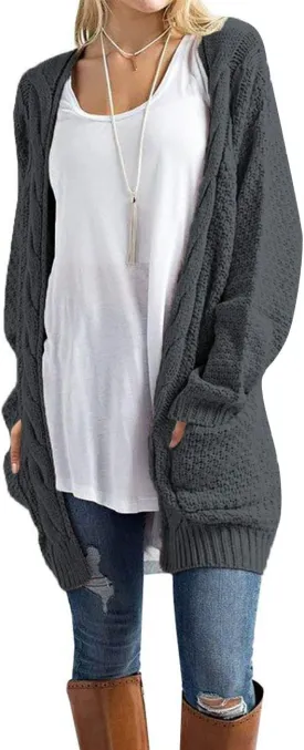 Traleubie Women's Open Front Long Sleeve Boho Boyfriend Knit Chunky Cardigan Sweater