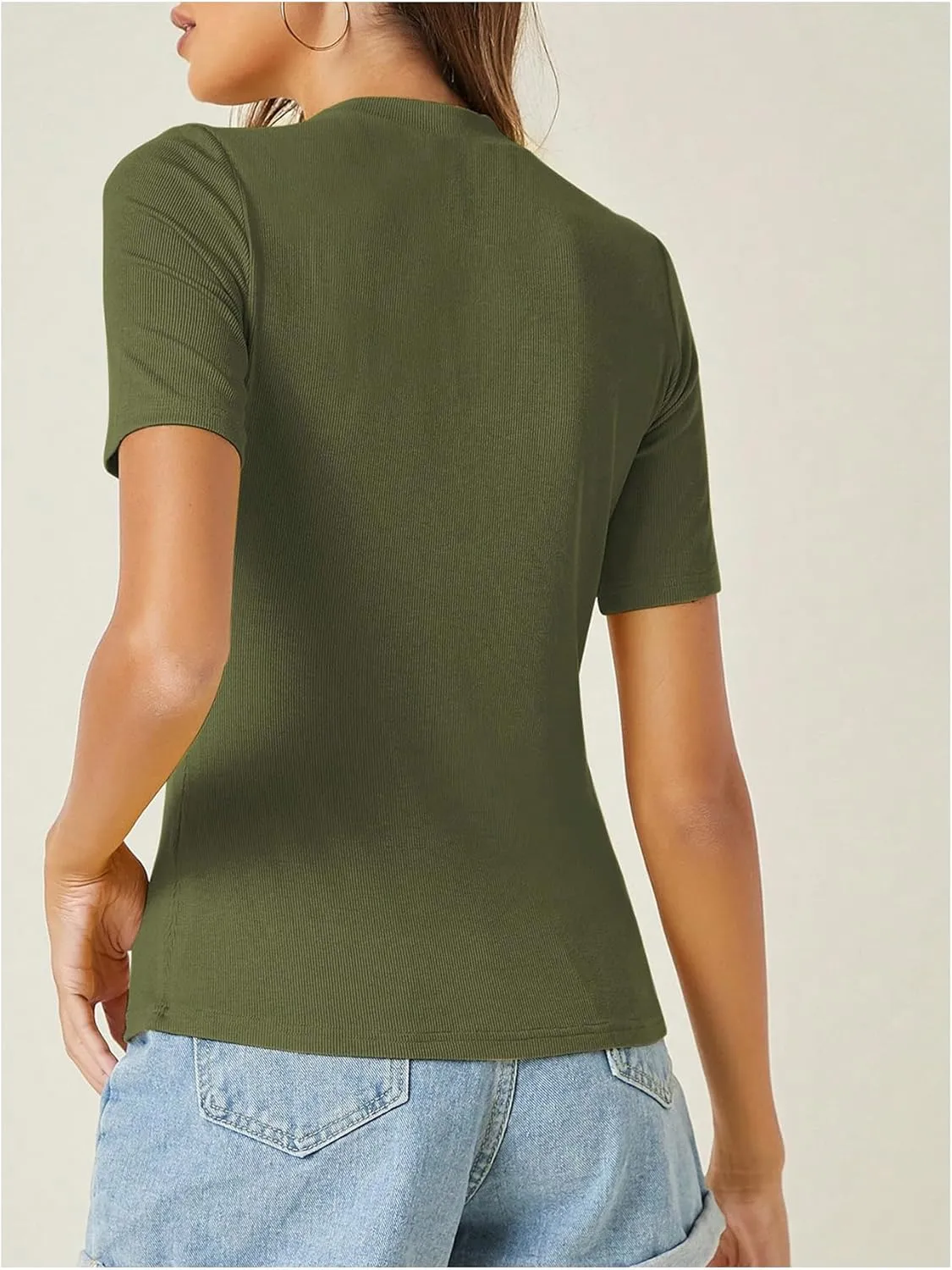 Verdusa Women's Business Casual Tops Mock Neck Short Sleeve Knit Basic Tees Work Ofiice Outfits