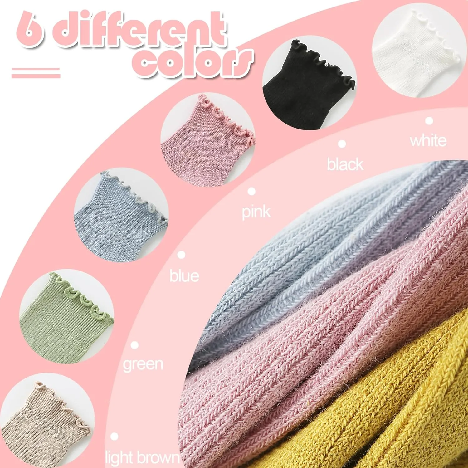 Women Socks,Ruffle Turn Cuff Casual Ankle Socks Knit Cotton Lettuce Crew Frilly Sock 6 Pairs