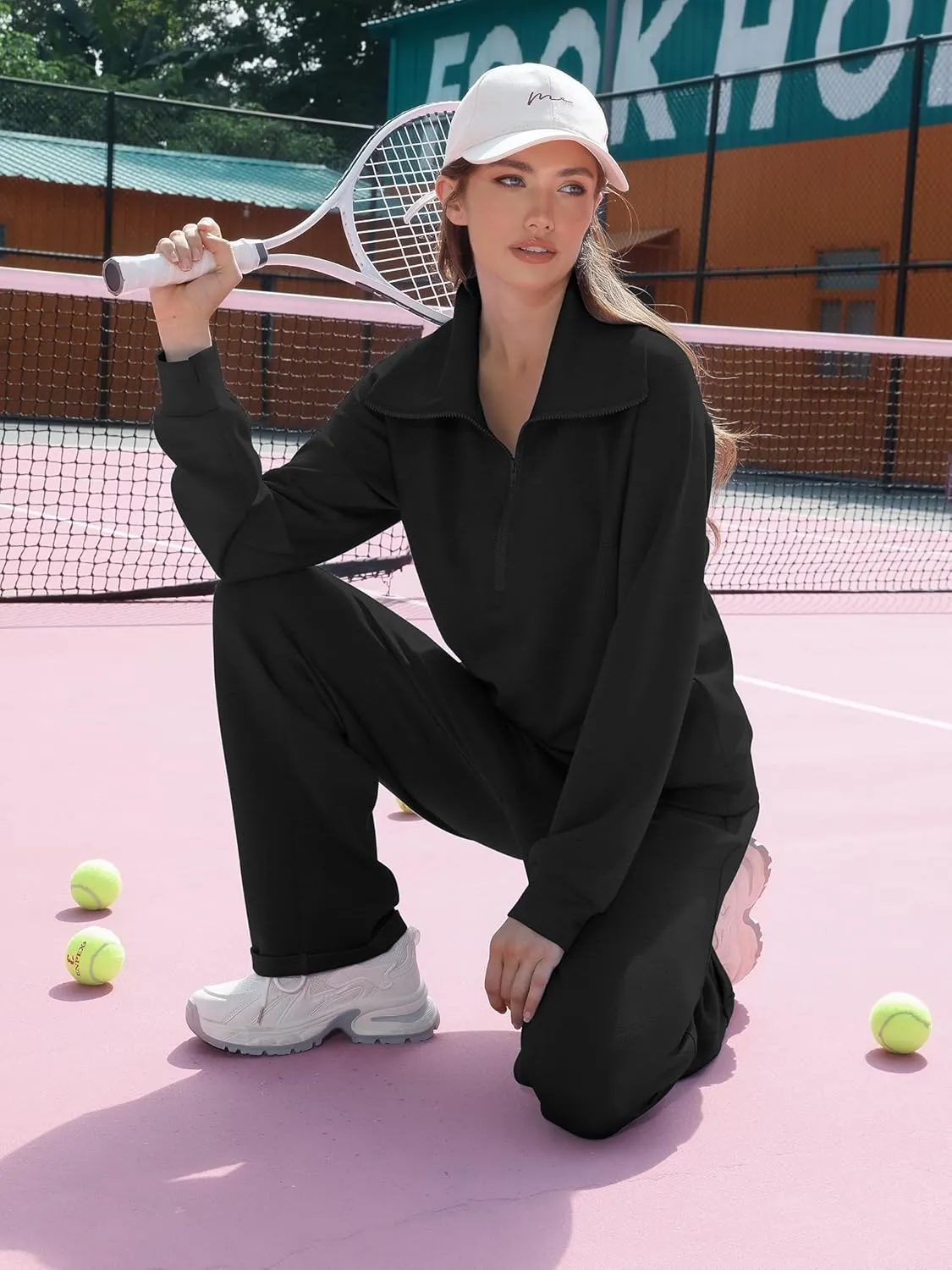 Women's 2 Piece Sets Sweatsuit Lapel Half Zip Sweatshirt Sweatpants Lounge Matching Sets Fall Outfits