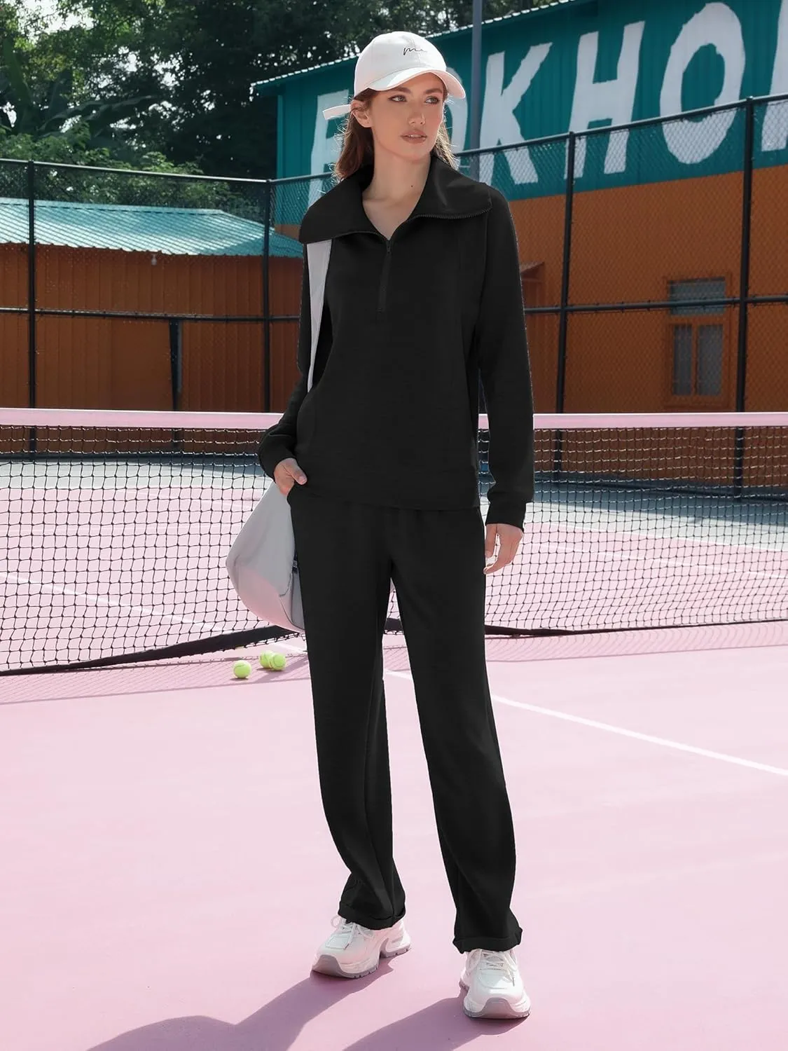 Women's 2 Piece Sets Sweatsuit Lapel Half Zip Sweatshirt Sweatpants Lounge Matching Sets Fall Outfits