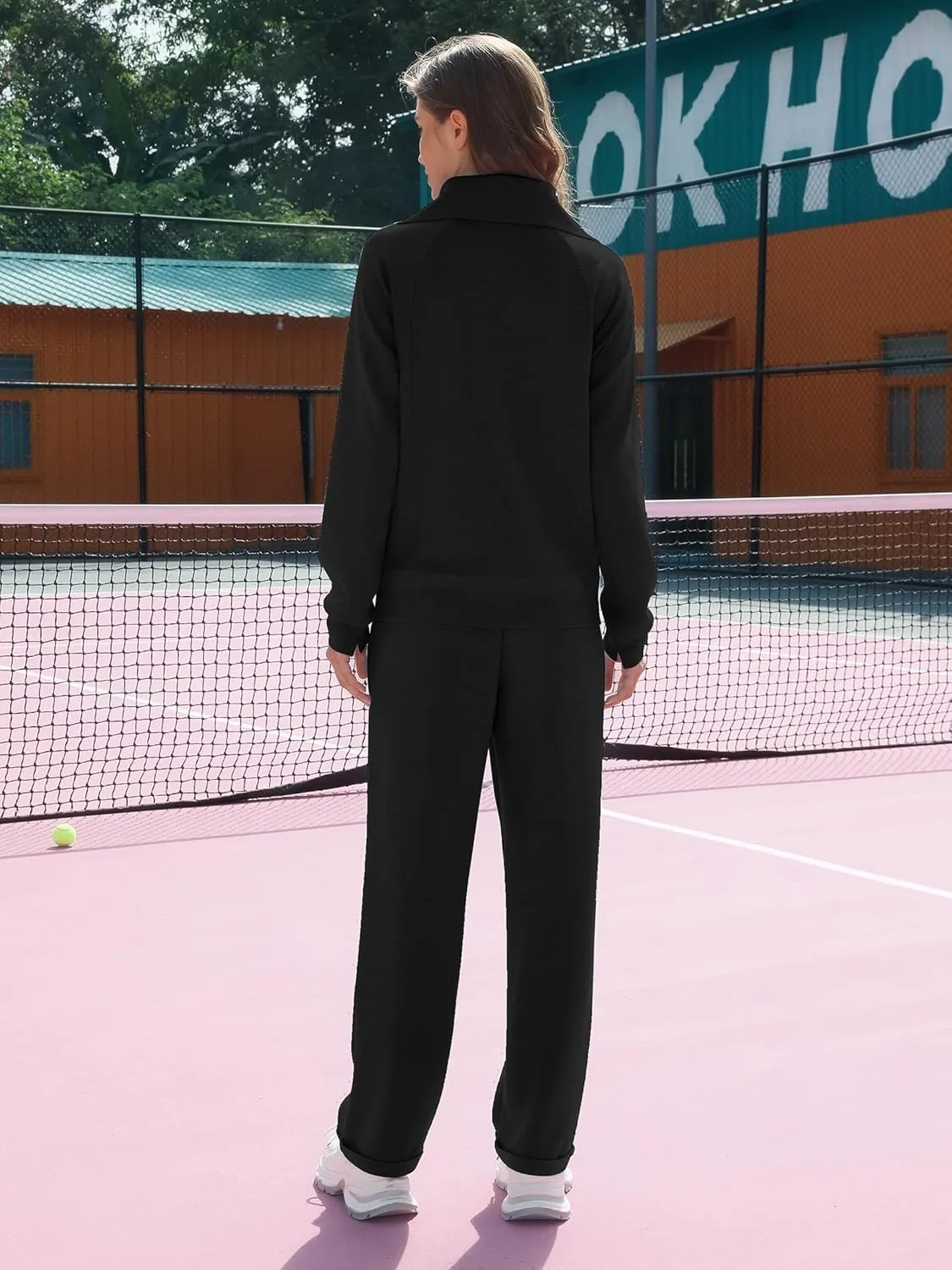 Women's 2 Piece Sets Sweatsuit Lapel Half Zip Sweatshirt Sweatpants Lounge Matching Sets Fall Outfits