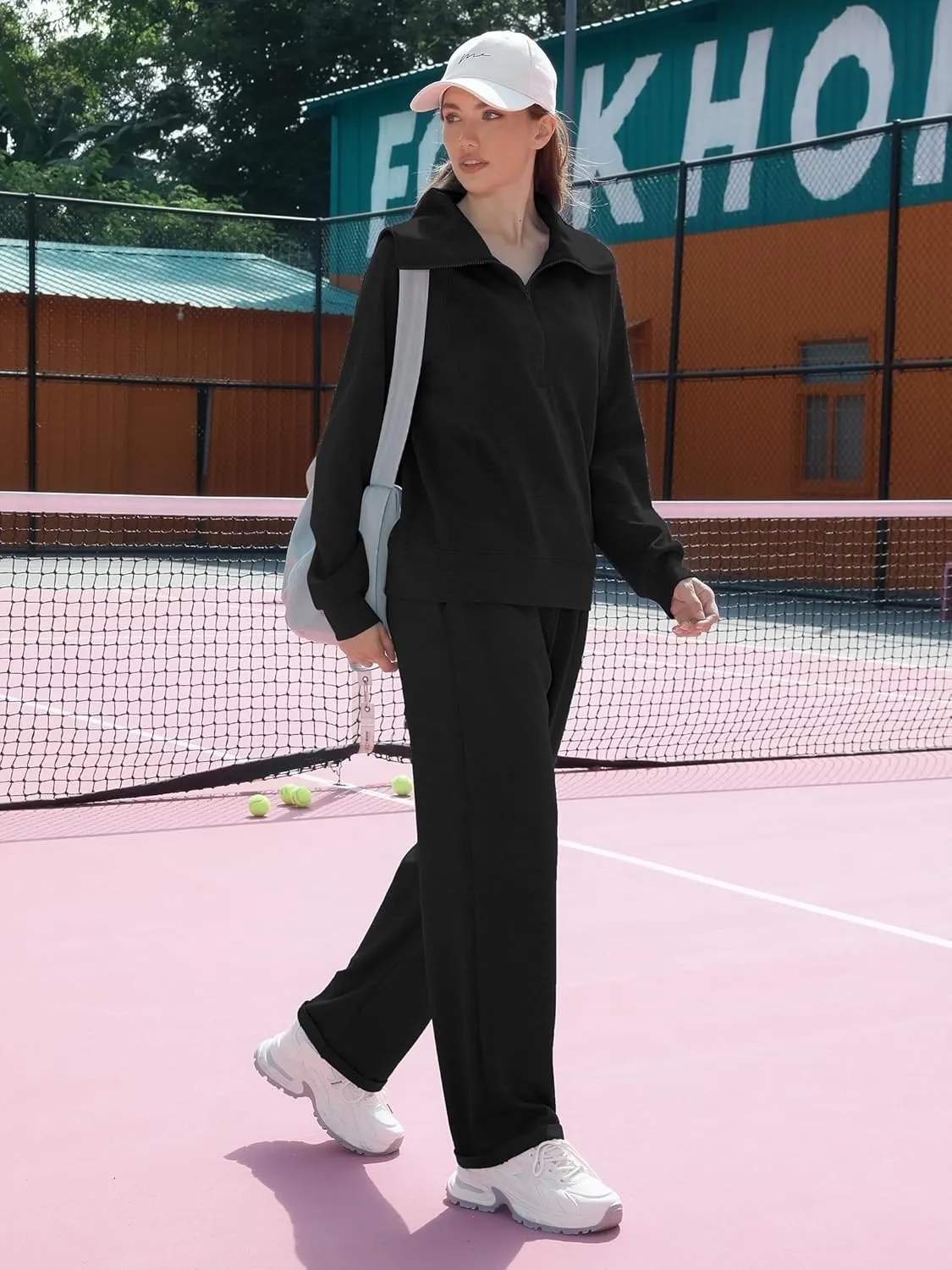 Women's 2 Piece Sets Sweatsuit Lapel Half Zip Sweatshirt Sweatpants Lounge Matching Sets Fall Outfits