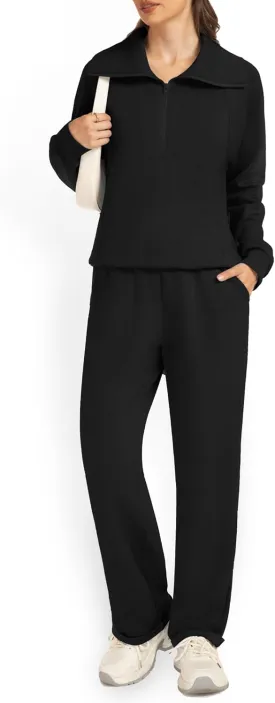 Women's 2 Piece Sets Sweatsuit Lapel Half Zip Sweatshirt Sweatpants Lounge Matching Sets Fall Outfits
