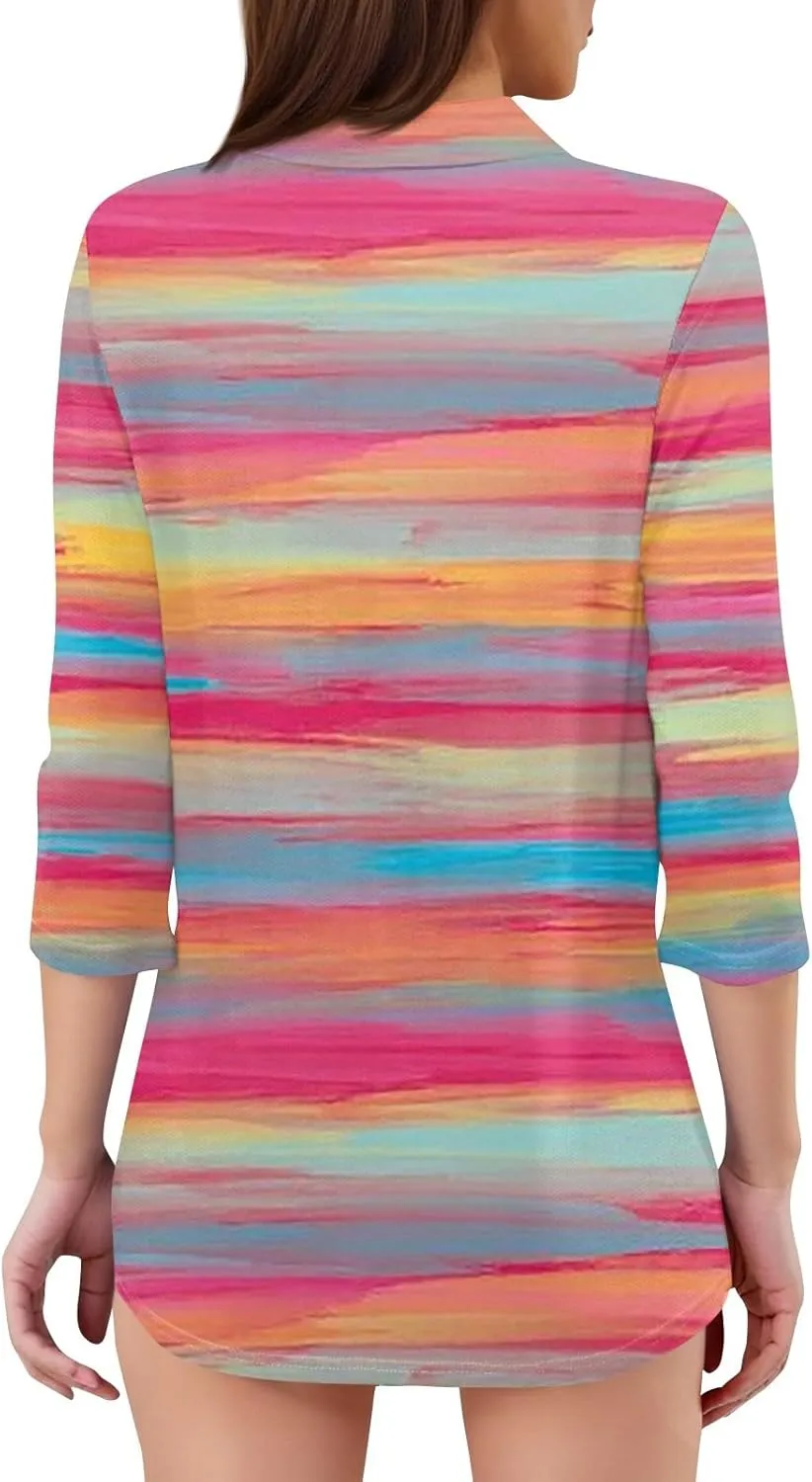 Women's 3/4 Sleeve V-Neck Collared Tops Summer Business Casual Work Polo Shirts 2025 Trendy Loose Fit Basic Tees